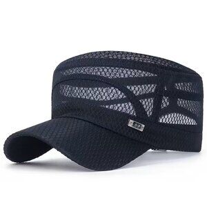 Navy Blue Women Mesh Military Cap Summer Cadet Hat Adjustable Breathable